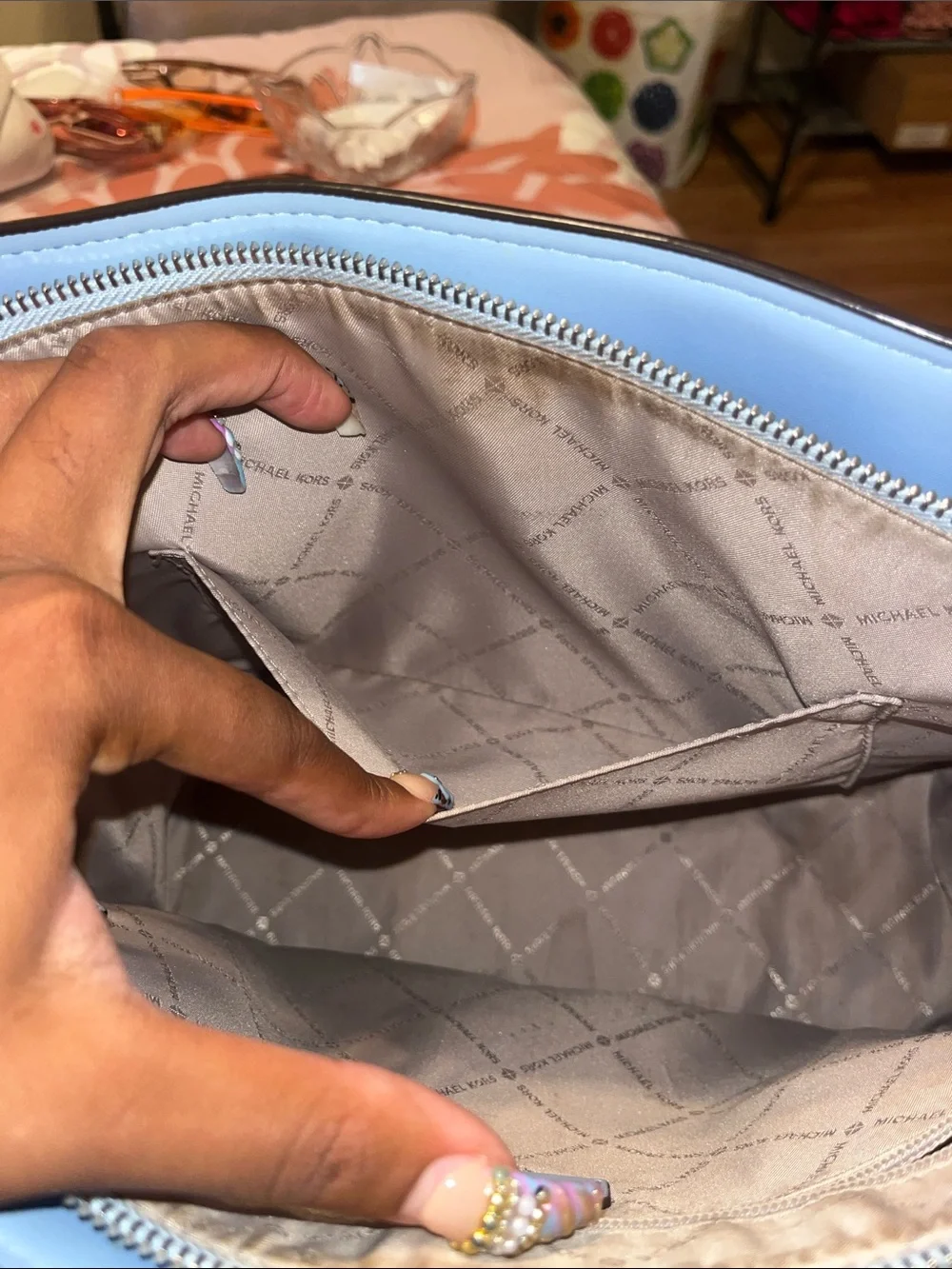 Pre-Loved Michael Kors Two Toned Blue Satchel